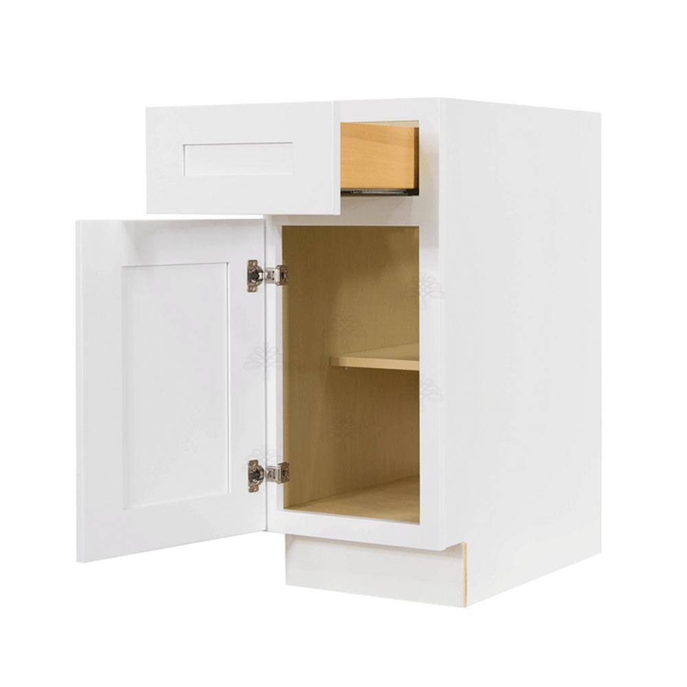 LIFEART CABINETRY Lancaster White Plywood Shaker Stock Assembled Base Kitchen Cabinet 18 in. W x 34.5 in. H x 24 in. D ALW-B18