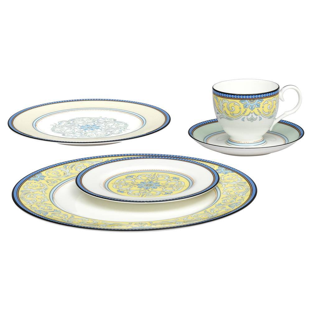 Noritake Menorca Palace BlueYellow White Bone China Tea Cup 7 oz. (Set of 4) 4964-402D