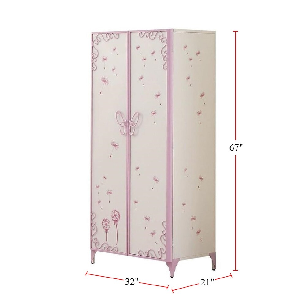 Armoire with Butterfly Design in White   Light Purple