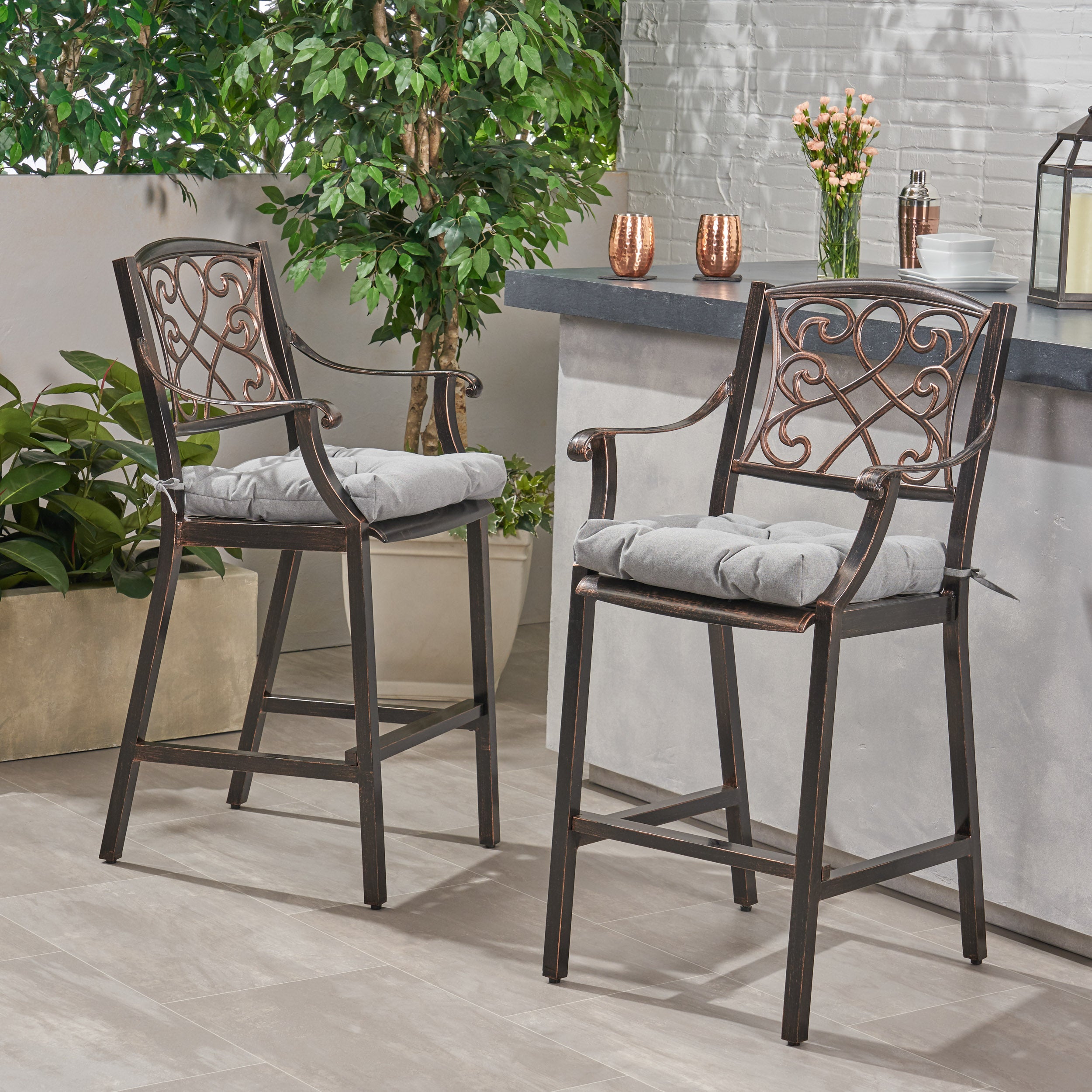 Sherry Outdoor Barstool with Cushion (Set of 2)