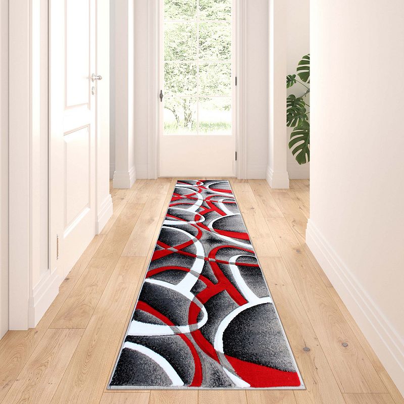 Masada Rugs Masada Rugs Sophia Collection 3'x10' Area Rug with Hand Carved Intersecting Arch Design in Red， White， Gray and Black