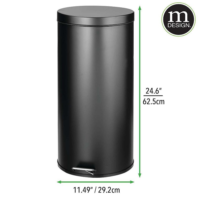 mDesign 30L Metal Round Step Garbage Trash Can with Removable Liner and Lid