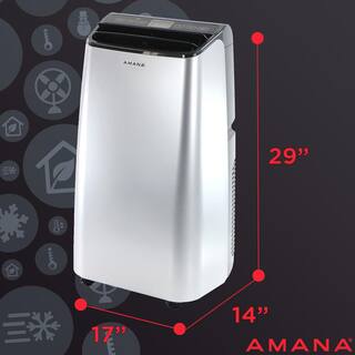 Amana 10000 BTU (6500 BTU DOE) Portable AC with Remote 350 sq. ft. Timer 3-Speed LCD Display Auto-Restart Wheels Silver Gray AMAP101AW-2