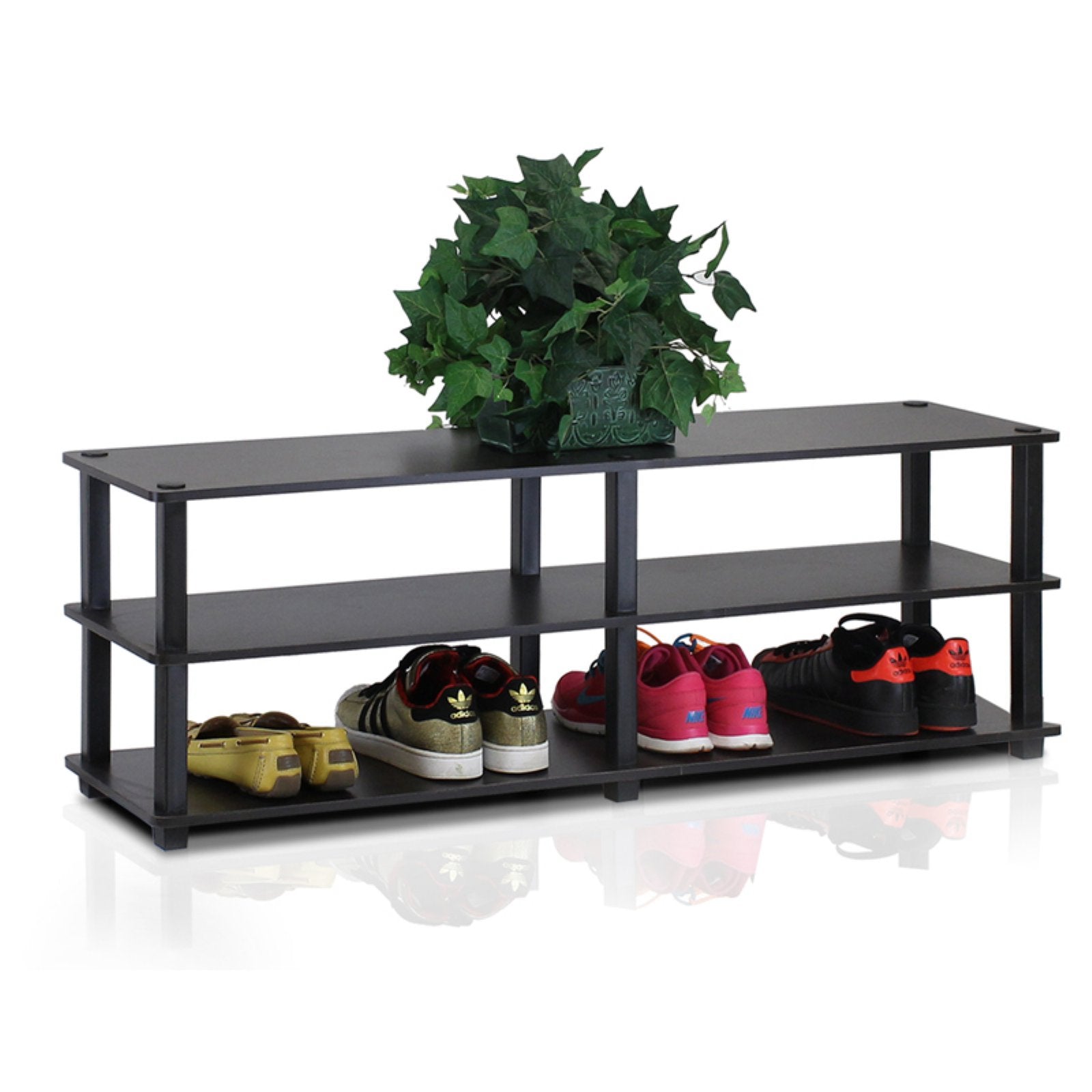 Furinno Tst No-tools 3-Tier Wide Shoe Storage Rack， Espresso/Black