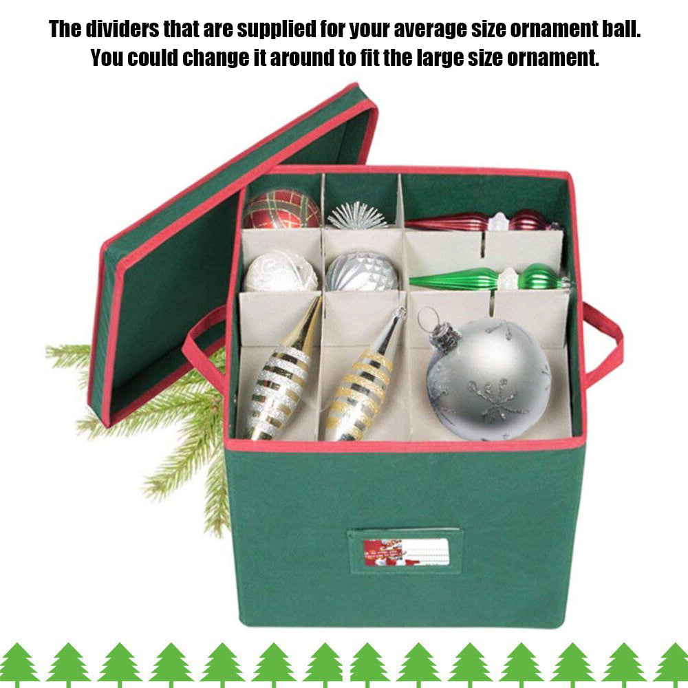 Christmas Ornament Organizer Storage Box with Lid, iClover Holiday Ornament Storage Container with Dividers - Holds up To 64 Round Cube Ornaments Xmas Ball- 12