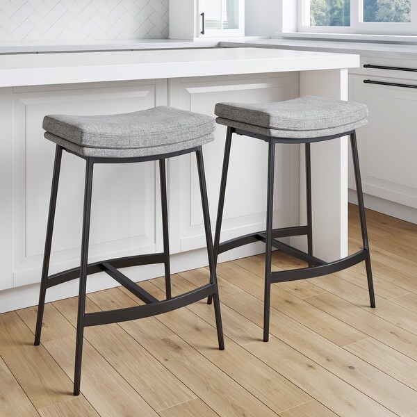 Nathan James Arlo Modern Backless Upholstered Kitchen Counter Bar Stool with Saddle Seat and Metal Base