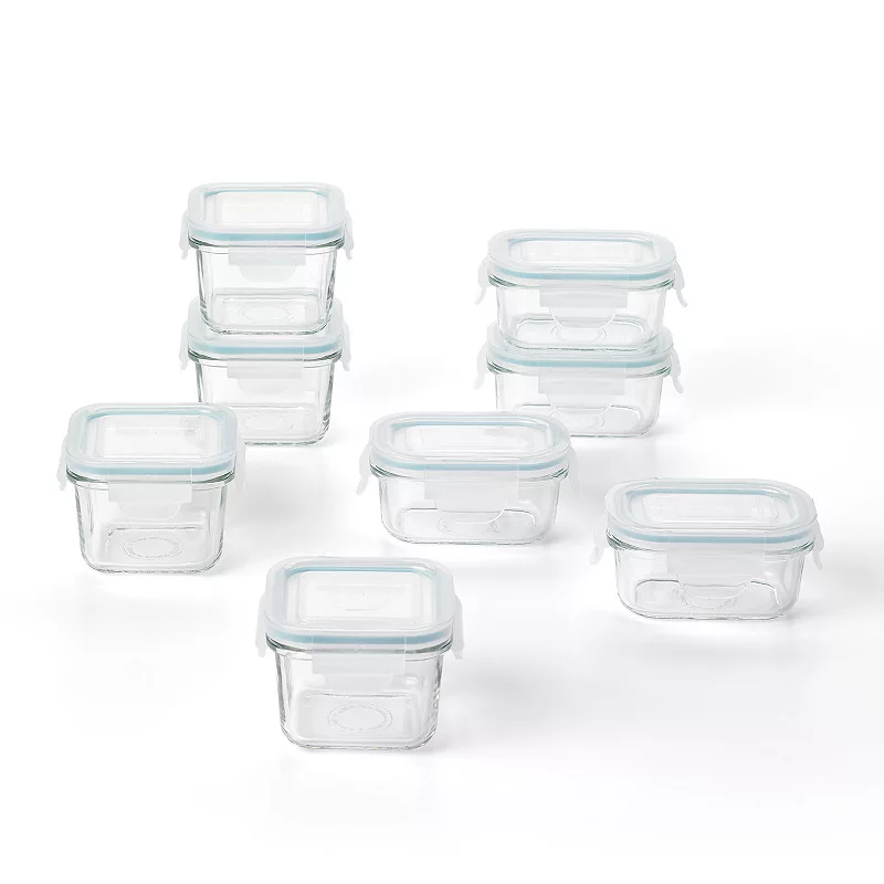 Glasslock Mini 5 and 7 Ounce Tempered Glass Food Storage Container Set， 8 Pieces