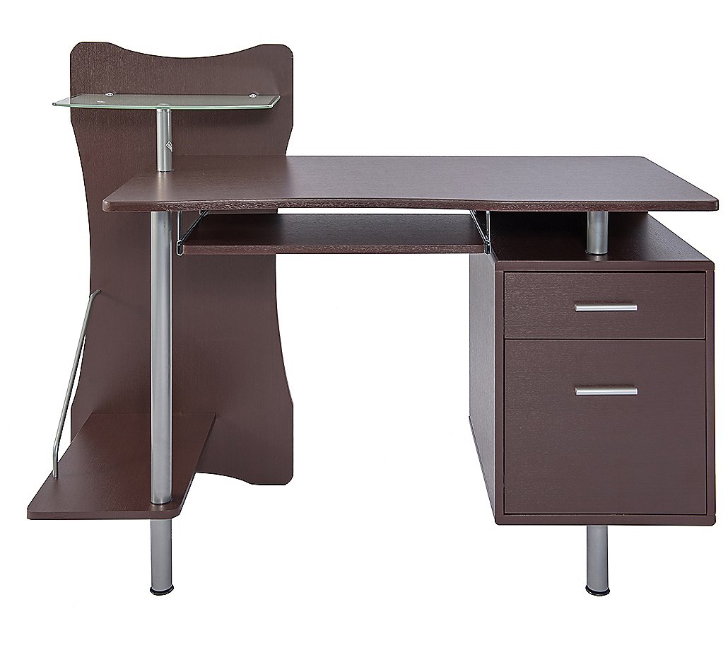 Techni Mobili Stylish Computer Desk with Storage and Glass Shelf