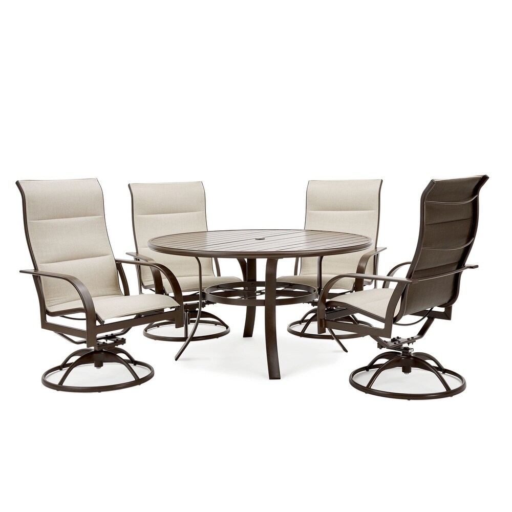 Key West Sunbrella Padded Sling 5 Piece Dining Set with 4 High Back Swivel Rocker Chairs and 54\