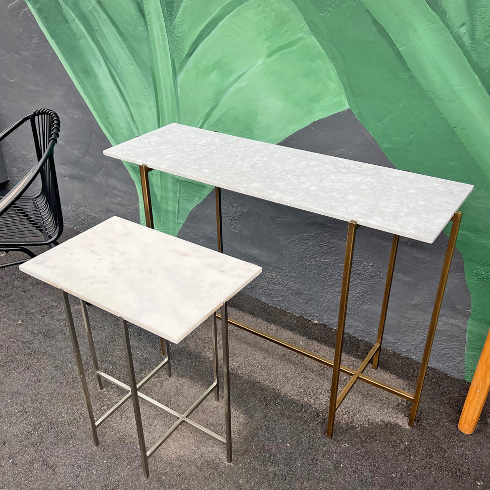 Retro Nickel  ampMarble Side Table   Contemporary   Side Tables And End Tables   by Design Mix Furniture  Houzz