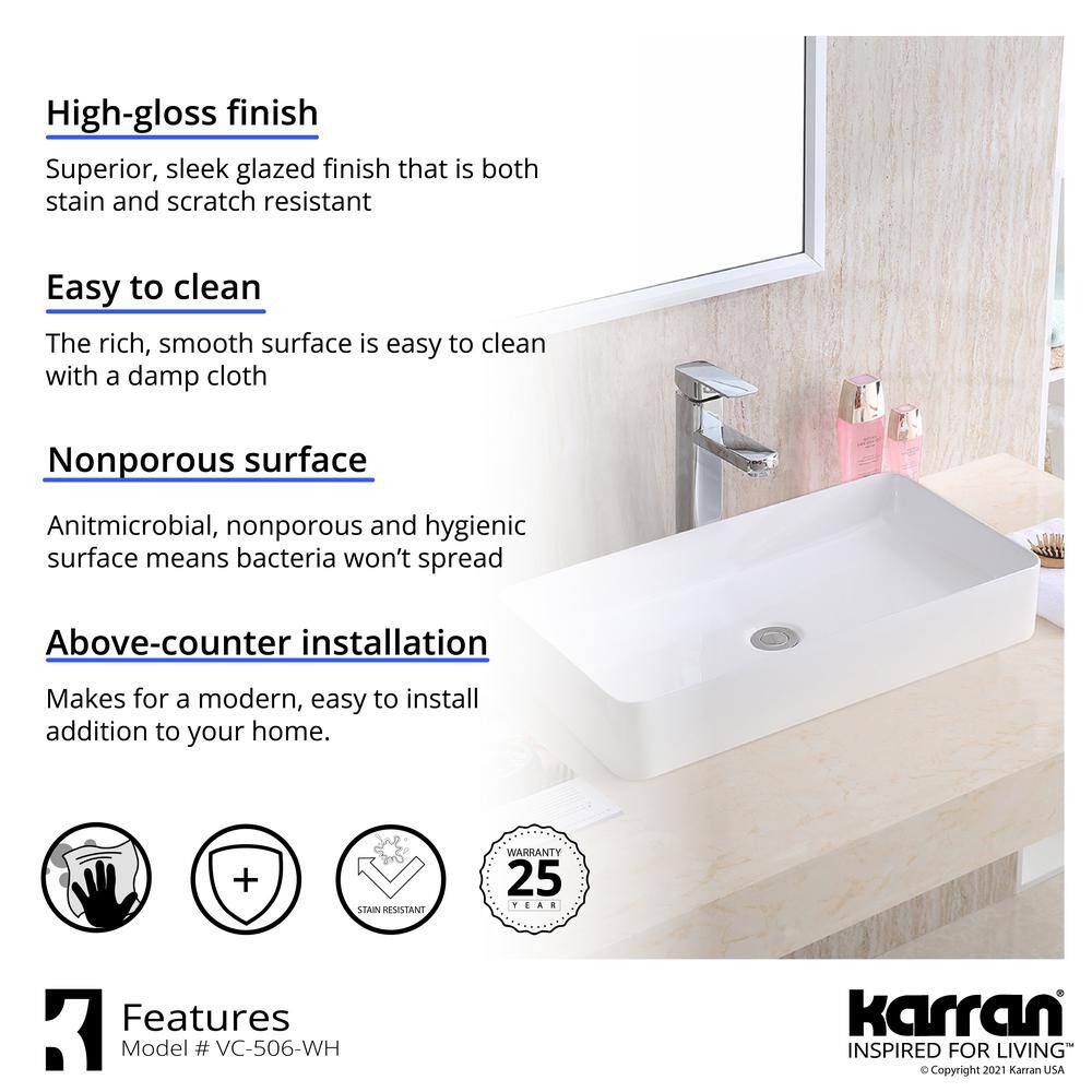 Karran Valera 24 in. Vitreous China Vessel Bathroom Sink in White VC-506-WH