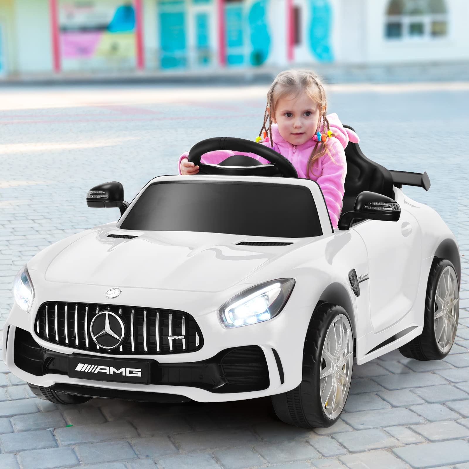 Costzon Ride on Car, 12V Licensed Mercedes Benz GTR Kids Car to Drive