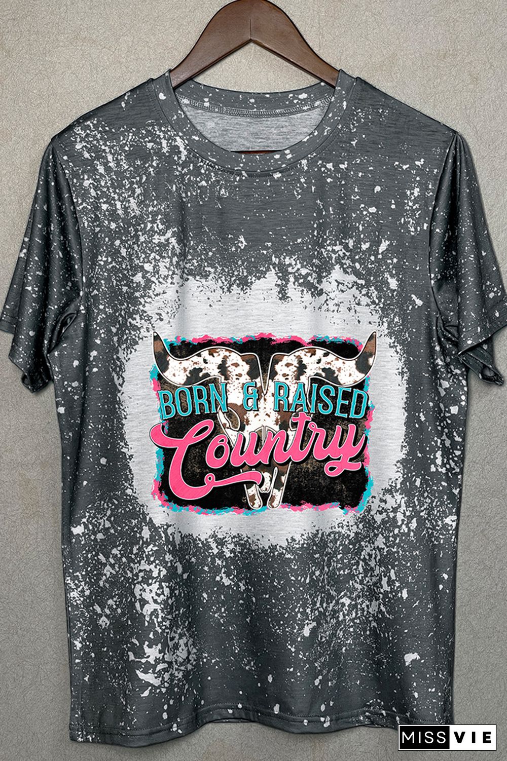 Born And Raised Country Cow Print Graphic Tee Wholesale