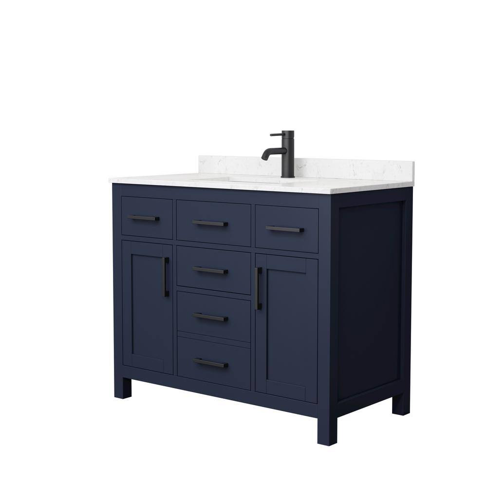 Wyndham Collection Beckett 42 in. W x 22 in. D x 35 in. H Single Sink Bathroom Vanity in Dark Blue with Carrara Cultured Marble Top WCG242442SBBCCUNSMXX