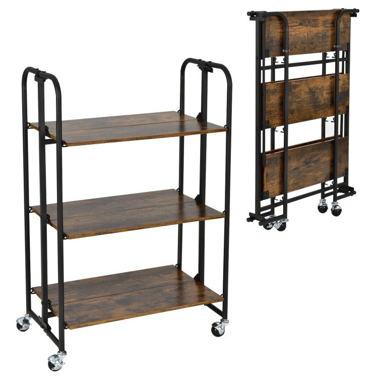 3 tier Plant Stand  Particleboard and Iron Frame Display Stand  Mini Portable Kitchen Serving Cart With Storage Shelves