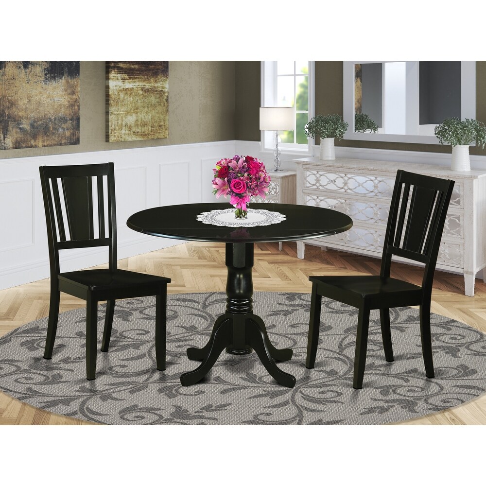 East West Furniture 3 Piece Dining Room Furniture Set  a Round Kitchen Table and 2 Dining Chairs  Black (Seat Options)