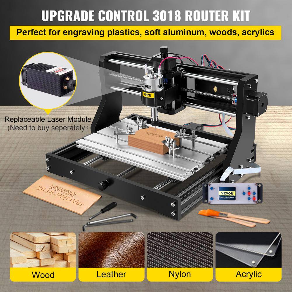 VEVOR CNC 3018-PRO 3 Axis CNC Router Kit GRBL Control Plastic Acrylic PCB PVC Wood Carving Milling Engraving Machine DKJ3018PROJCK0001V1