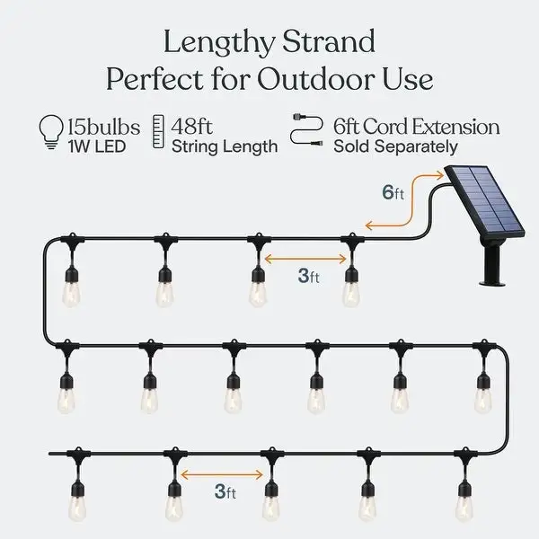 Remote Controlled 48 Ft Solar String Light with 15 Plastic LED Bulbs