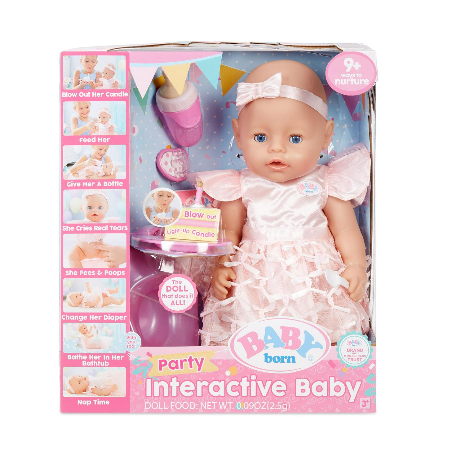 Baby Born Interactive Baby Doll Party Theme Blue Eyes 9 Ways to Nurture (Eats Drinks Cries Sleeps Bathes and Wets) Toys for Toddlers and Preschool Girls and Boys 2 3 4+  Crowdfused