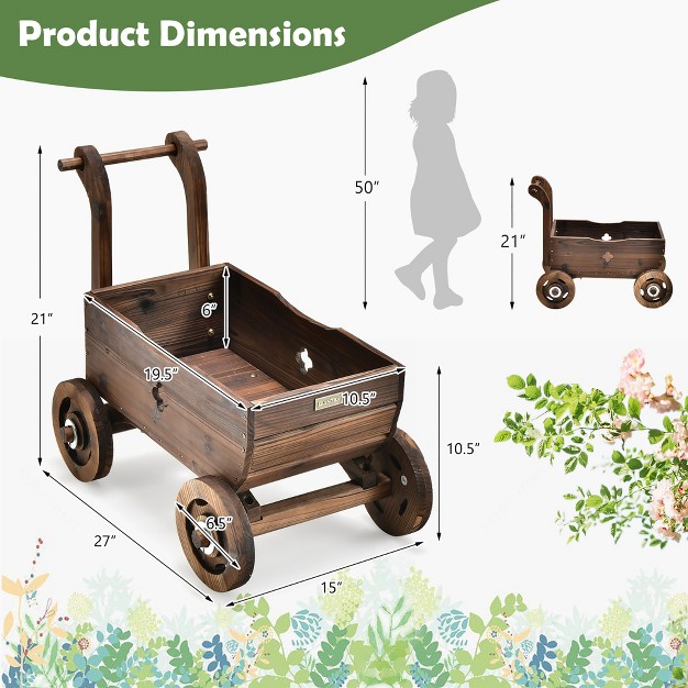 Decorative Wagon Cart Plant Flower Pot Stand Wooden Raised Garden Planter Box