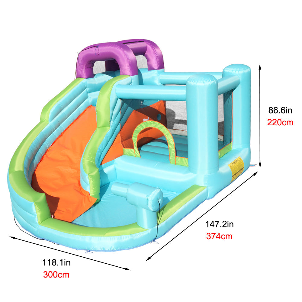 Inflatable Water Slide Bounce House, 6 in 1 Kids Jumping Castle Water Park w/Splash Pool, Waterslides, Climbing, Water Cannon, Blow up Water Slides for Kids Backyard