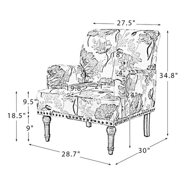 Geltrude Traditonal Floral Fabric Design Upholstered Accent Armchair with Turned Legs by HULALA HOME