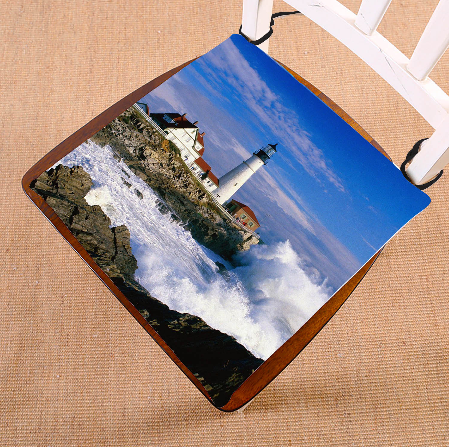 GCKG Lighthouse and Wave Beautiful Scene Chair Pad Seat Cushion Chair Cushion Floor Cushion with Breathable Memory Inner Cushion and Ties Two Sides Printing 16x16inch