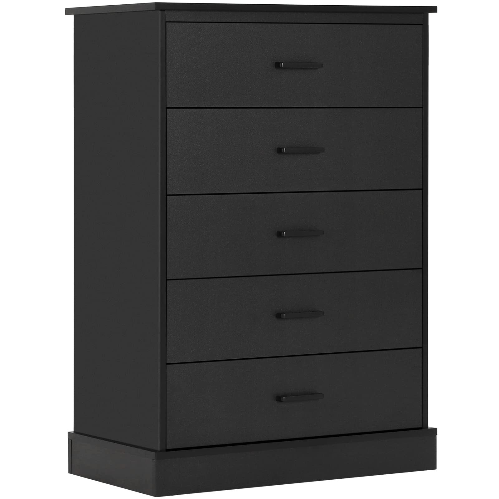 Black 5 Drawer Dresser for Bedroom， Tall Dresser with Sturdy Base， Wooden Large Capacity Storage Cabinet - as picture - - 37668211