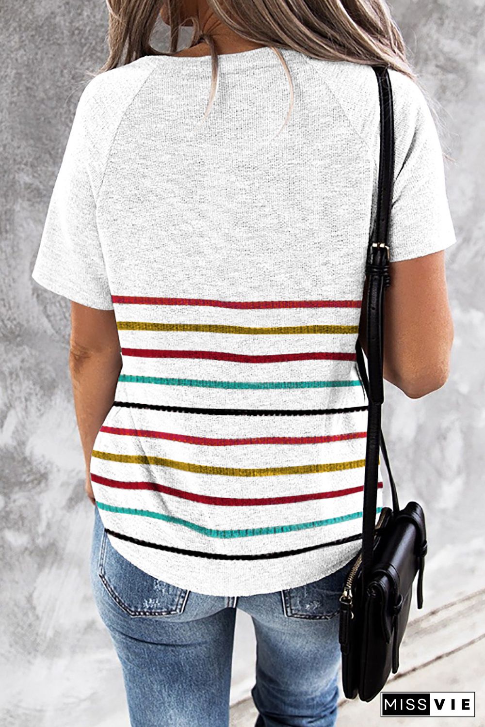 White Colorful Striped Tee