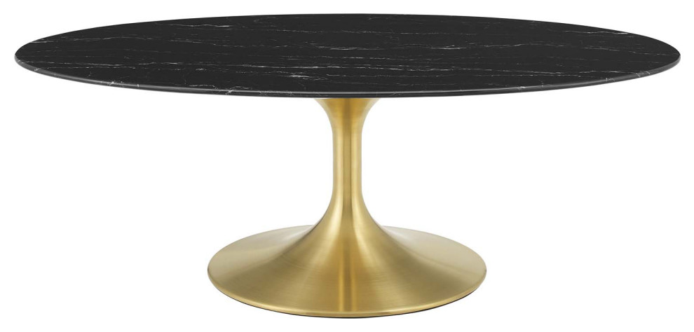 Lippa 48 quotOval Artificial Marble Coffee Table  Gold Black   Midcentury   Coffee Tables   by Homesquare  Houzz