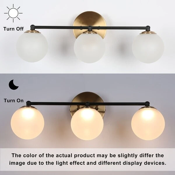 Modern 2/3-Light Black Gold LED Bathroom Vanity Light Globe Glass Wall Sconces