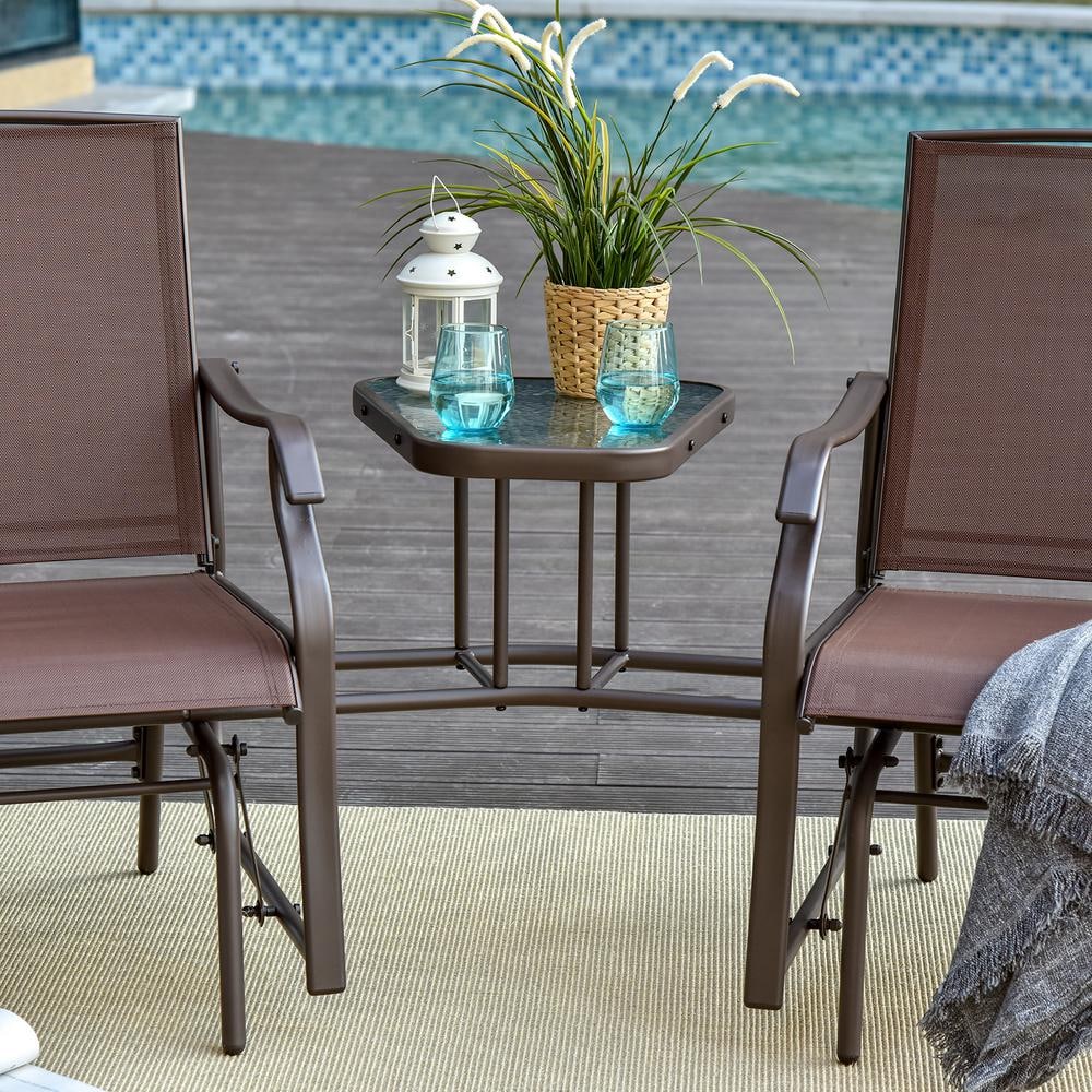 Outsunny Brown 3-Piece Sling Patio Conversation Set with Center Coffee Table and Modern Design 84A-084BN