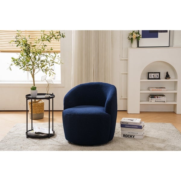 Teddy fabric swivel accent armchair barrel chair with black powder coating metal ring