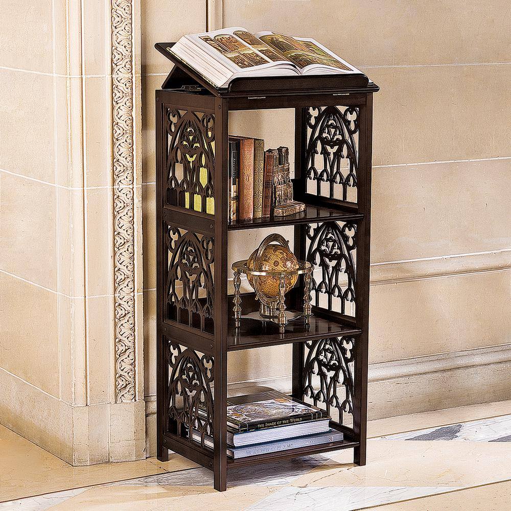 Design Toscano St. Thomas Aquinas 43.5 in. Walnut 3-Shelf Wooden Accent Bookcase BN1447