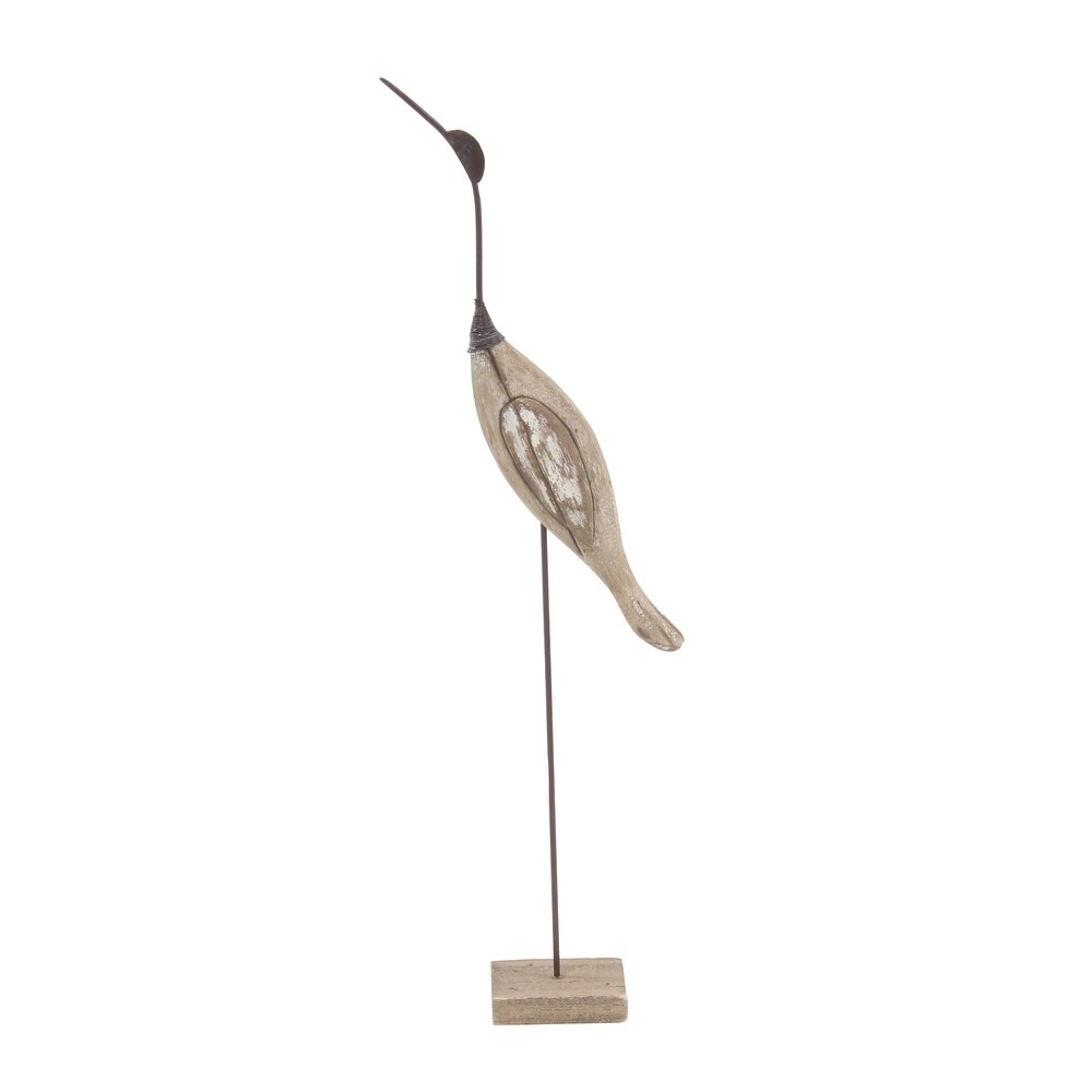 Brown Wood Bird Sculpture (Set of 2)   13 x 4 x 34 and 8 x 3 x 28