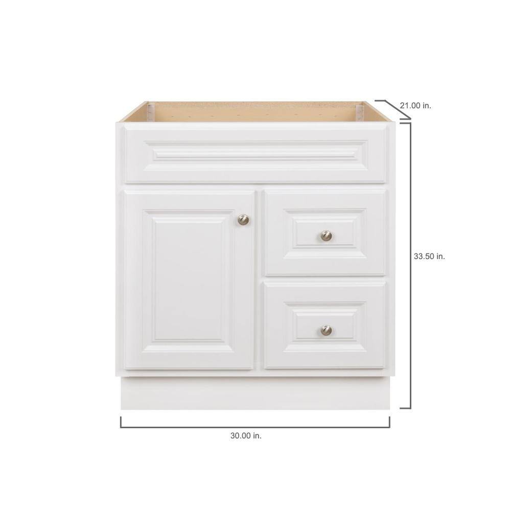 Glacier Bay Hampton 30 in. W x 21 in. D x 33.5 in. H Bath Vanity Cabinet without Top in White HWH30D