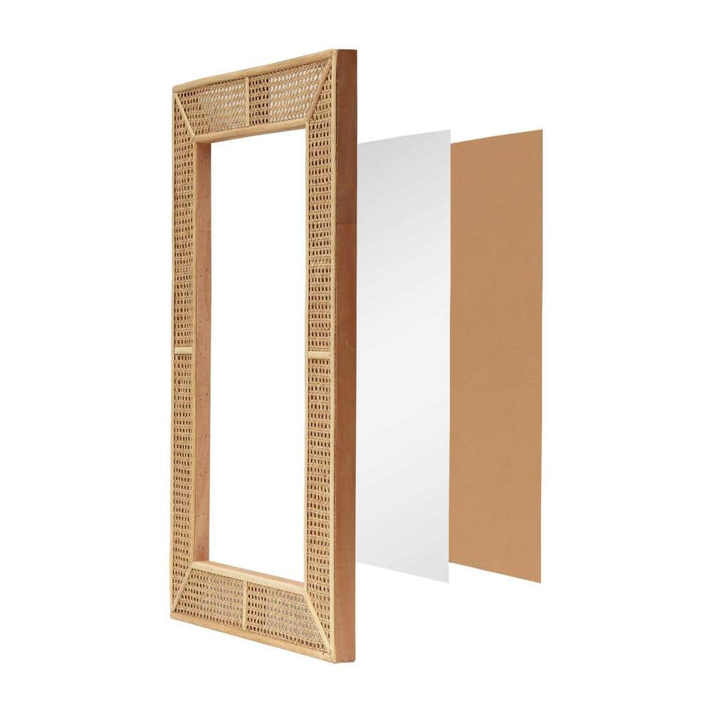 PARISLOFT 37.875 in. H x 26.375 in. W Rectangular Rattan Framed Natural Wall Mirror JT1202