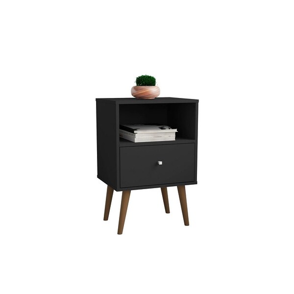 Mid-Century Modern Nightstand with 1 Cubby Space and 1 Drawer in Black - - 37165171