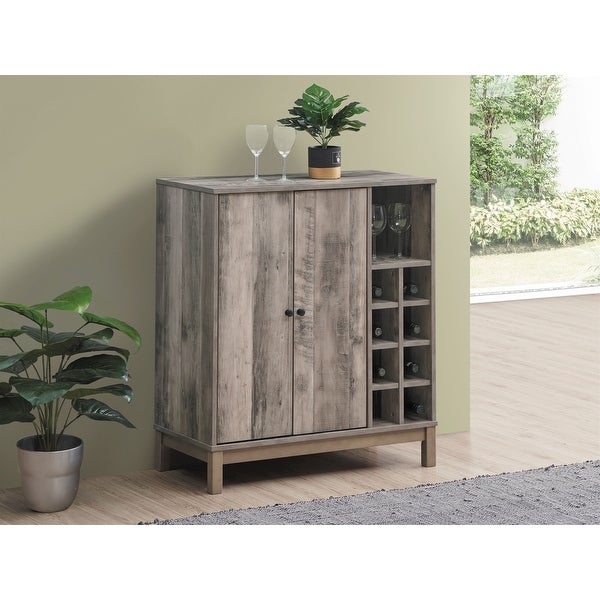 Wooden Wine Cabinet with Wine Rack in Weathered Acacia Finish