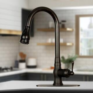 Akicon Single-Handle Pull Down Sprayer Kitchen Faucet with Deck Plate in Oil Rubbed Bronze AK418-ORB