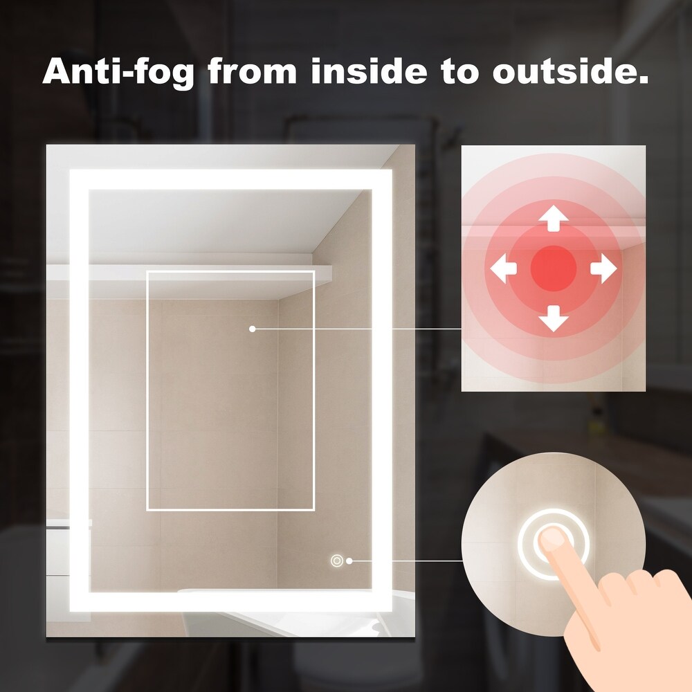 Anti Fog Led Light Bathroom Vanity Mirror with Brightness Adjustment Dimmable Touch Wall Switch Control