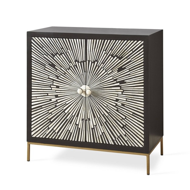 2 Doors Amika Sunburst Accent Cabinet Black white Steve Silver Co