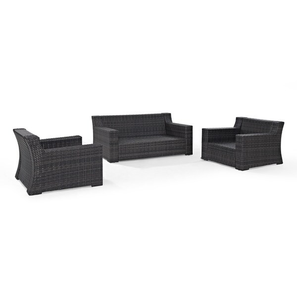 Beaufort Wicker Outdoor 3piece Outdoor Seating Set with Mist Cushions