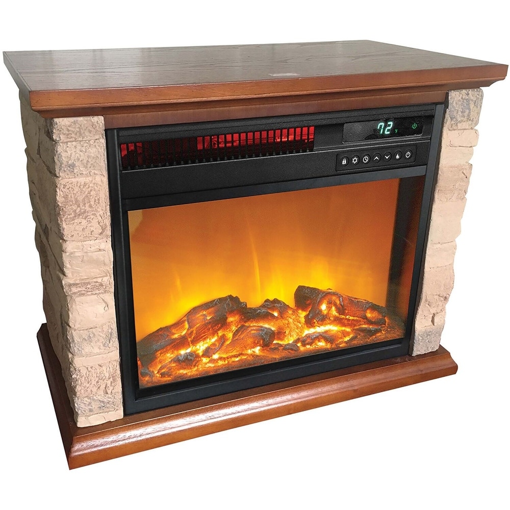 LifeSmart 3 element Small Square Infrared Fireplace with Faux Stone Accent