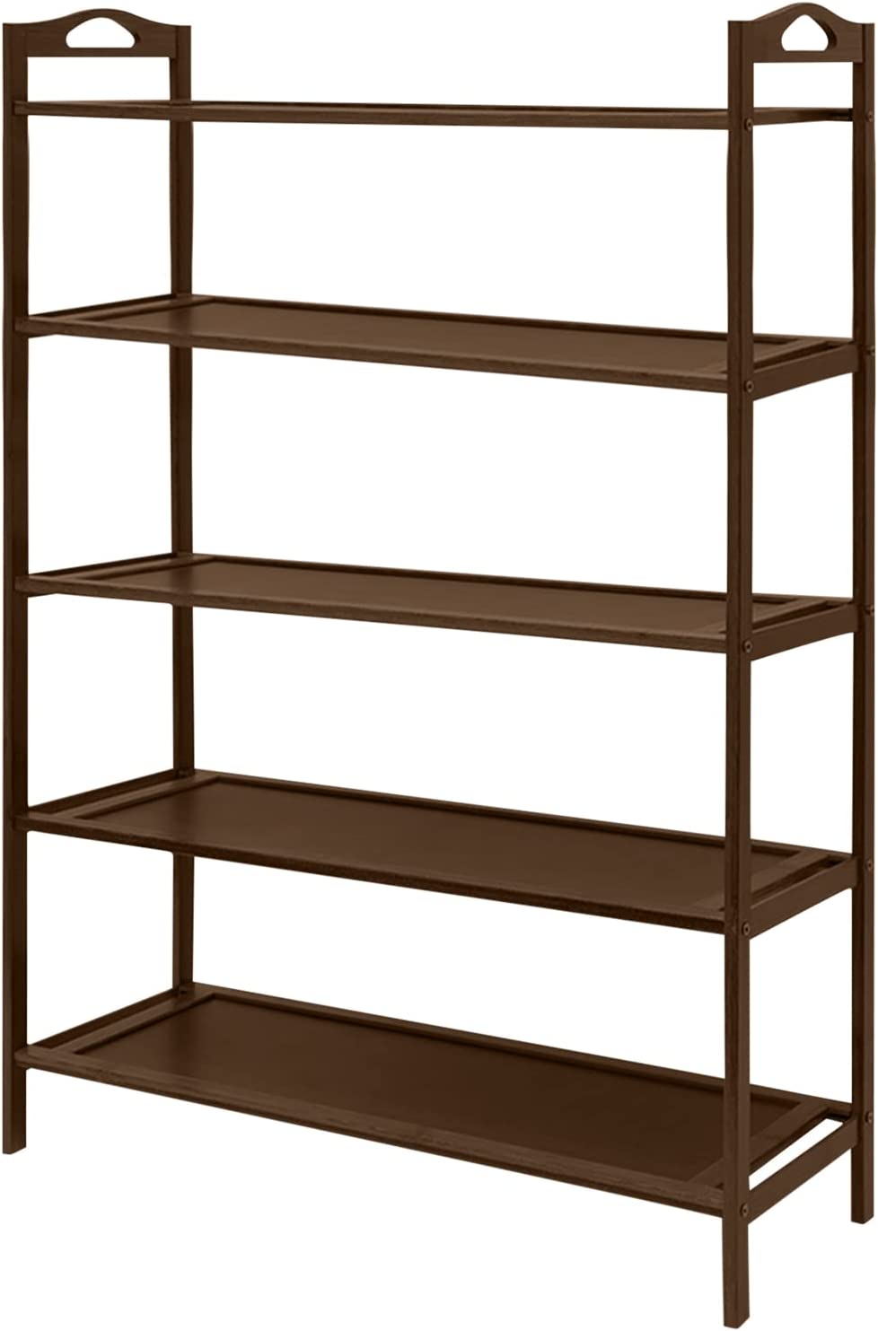 Flkoendmall 5-Tier Bamboo Shoe Rack Shoe Storage Organizer Shoe Shelf Brown for Entryway