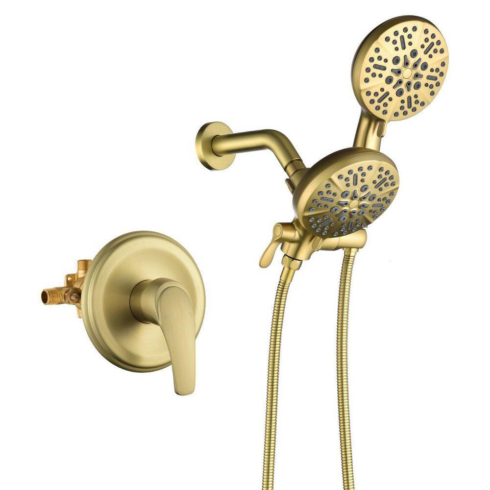 Satico Single-Handle 7-Spray Patterns with 1.75 GPM 4.72 in. Wall Mount Handheld Shower Head in Brushed Gold (Valve Included) SC014BDA