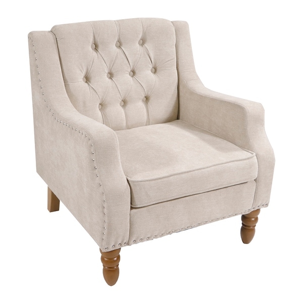 Livingroom Accent Chair， Armchair with Vintage Brass Studs， Button Tufted Upholstered Armchair Comfy Reading Chair for Bedroom