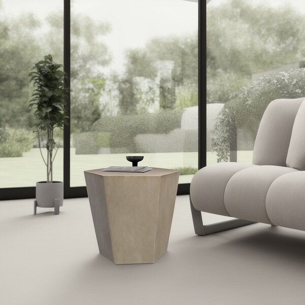 Patio Watcher 24 Inches Modern Minimalist Indoor and Outdoor Concrete Hexagonal Side Table