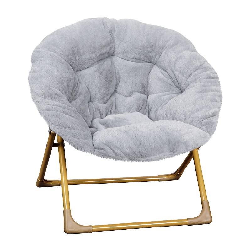 Emma And Oliver Io Kid's Folding Saucer Chair With Cozy Faux Fur Upholstery And Metal Frame