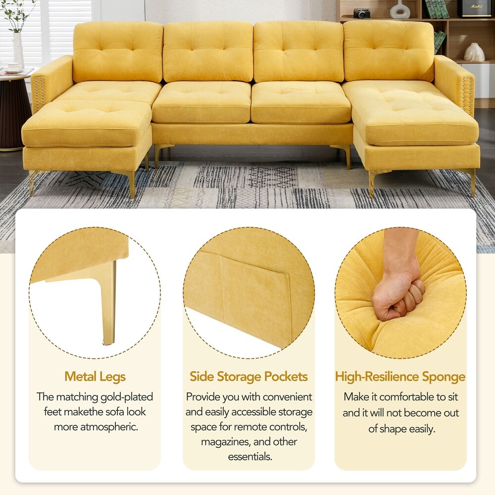 Convertible Velvet Sofa Set L shape Couch Set with Movable Ottoman